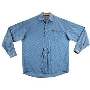 Cinch Mens Long Sleeve Blue Geometric Print Button Down Shirt‎ Size Large